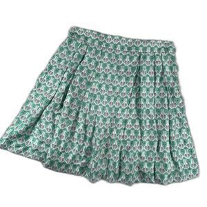 Hadleigh’s Italy Silk Skirt 46 12 Green White Bird Print Pleated Pockets Luxury